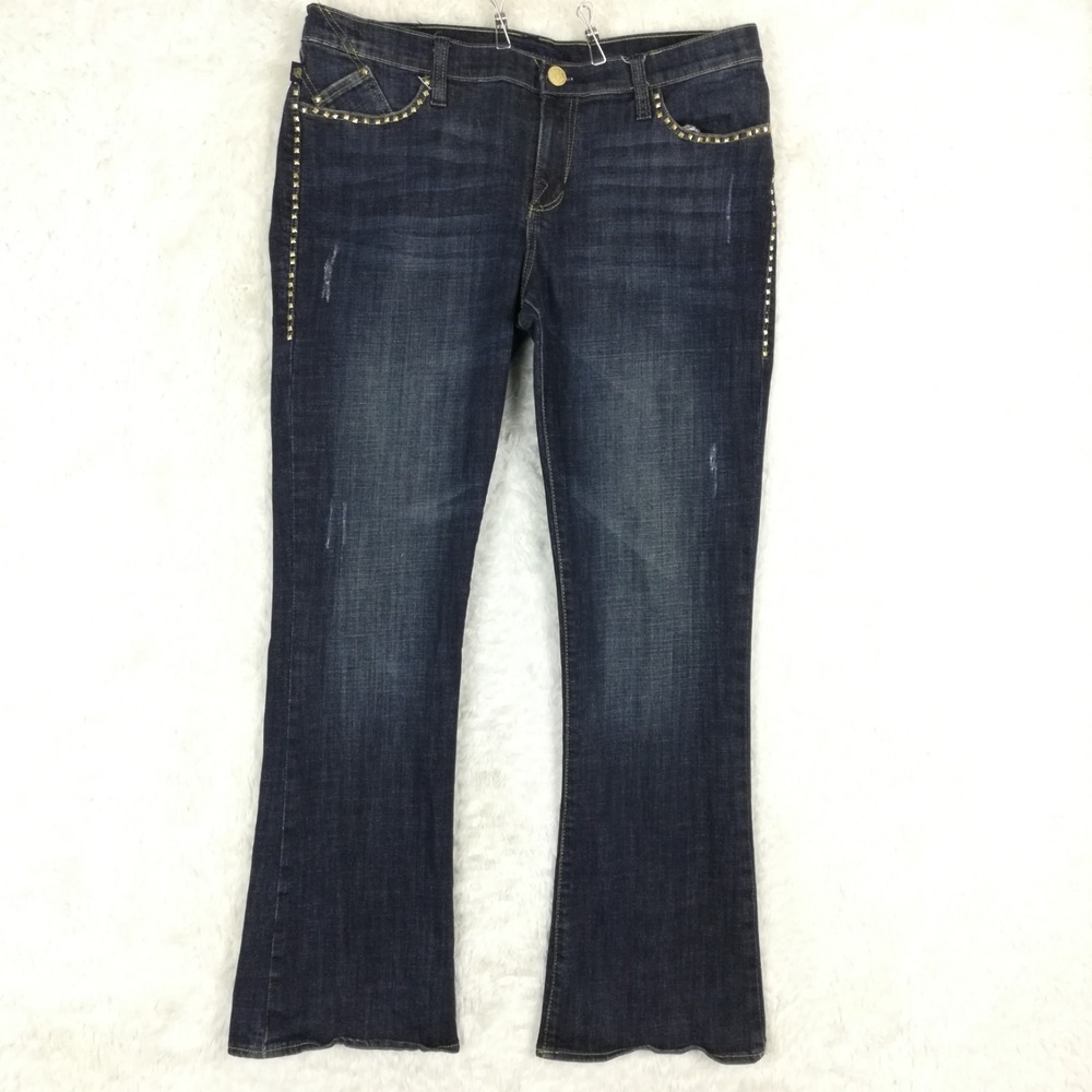 Rock & Republic Womens Jeans Kasandra Boot Cut Blue Denim Flap Pocket Studded 16